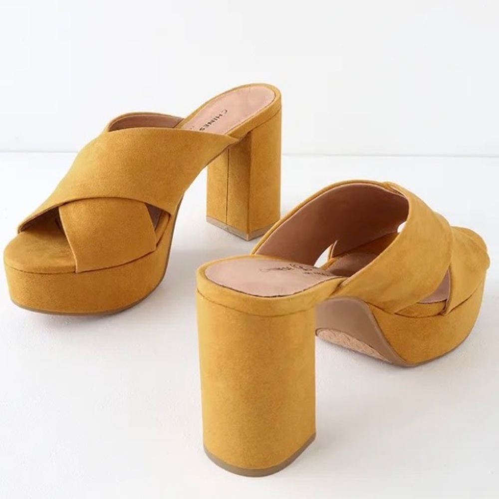 Chinese Laundry Teagan Yellow Suede Platform Mules